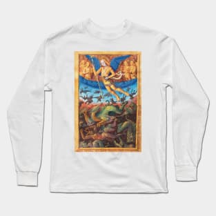 St. Michael Fighting the Dragon (French medieval illustration) Long Sleeve T-Shirt